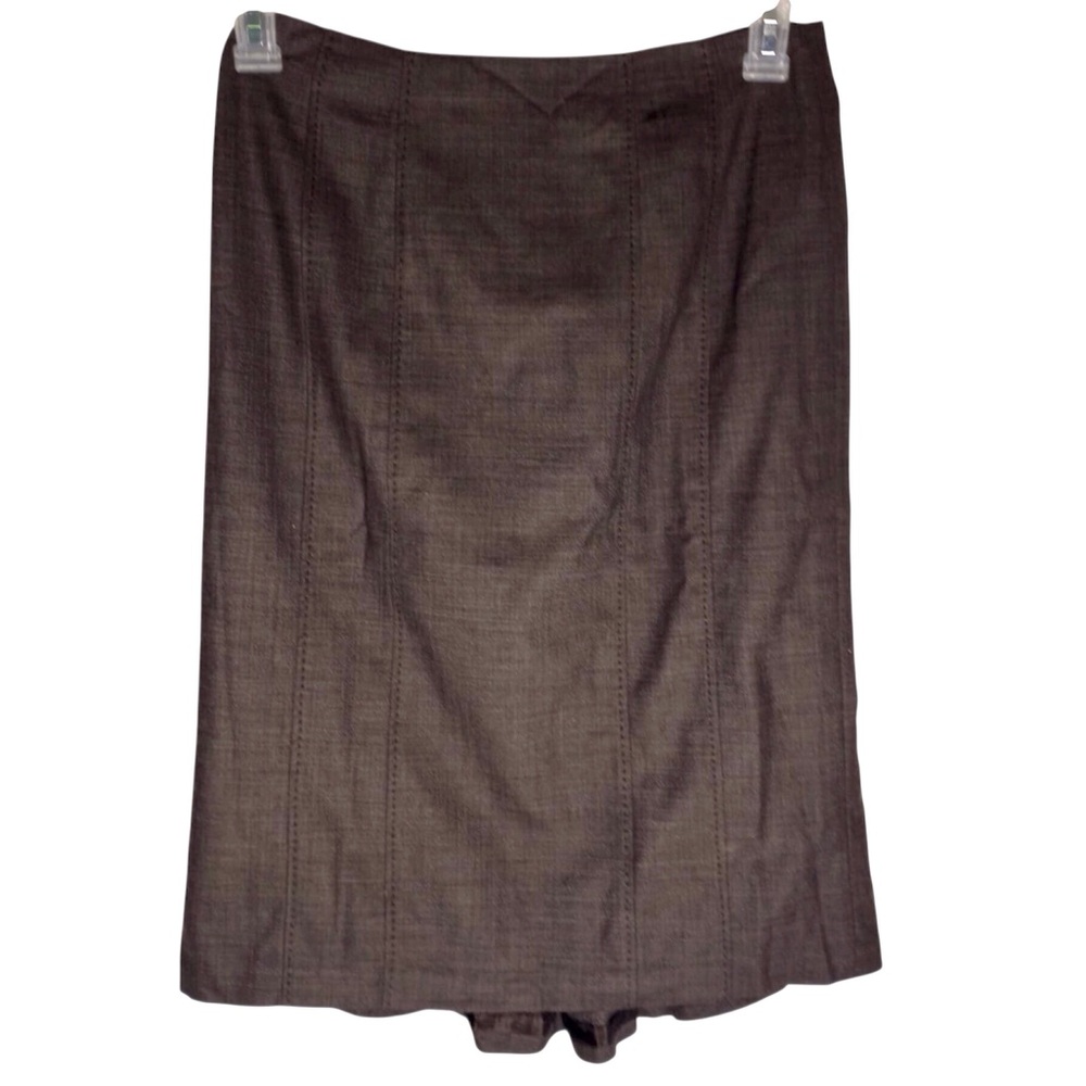 Rebecca Taylor Wool Crosshatch Brown Pencil Skirt With Bustle Hem Size 4